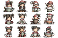 Cute Hot Chocolate Girl Clipart Bundle - CraftNest - Digital Crafting and Art