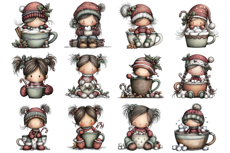 Cute Hot Chocolate Girl Clipart Bundle - CraftNest - Digital Crafting and Art