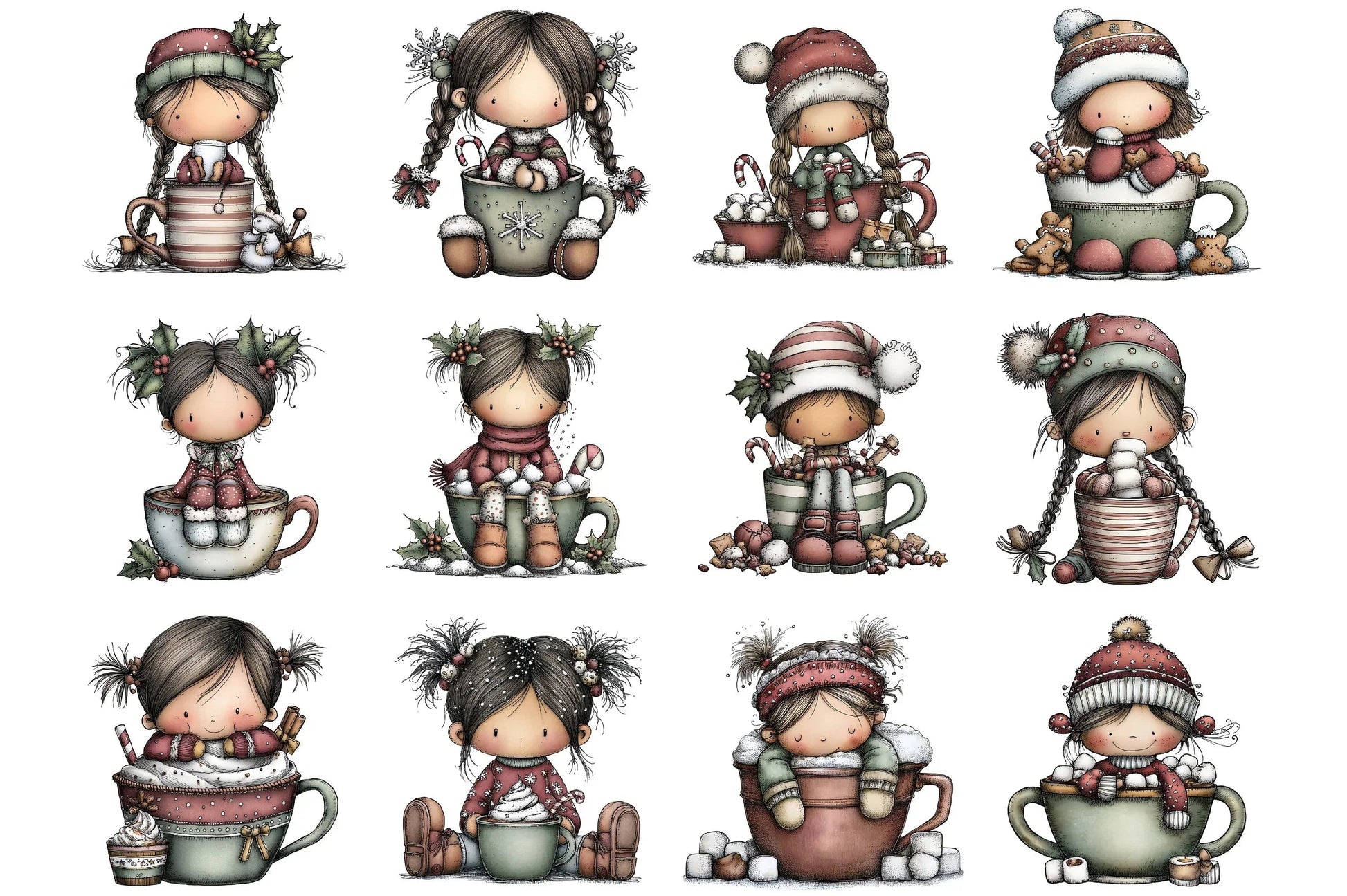Cute Hot Chocolate Girl Clipart Bundle - CraftNest - Digital Crafting and Art