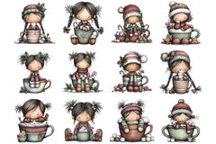 Cute Hot Chocolate Girl Clipart Bundle - CraftNest - Digital Crafting and Art