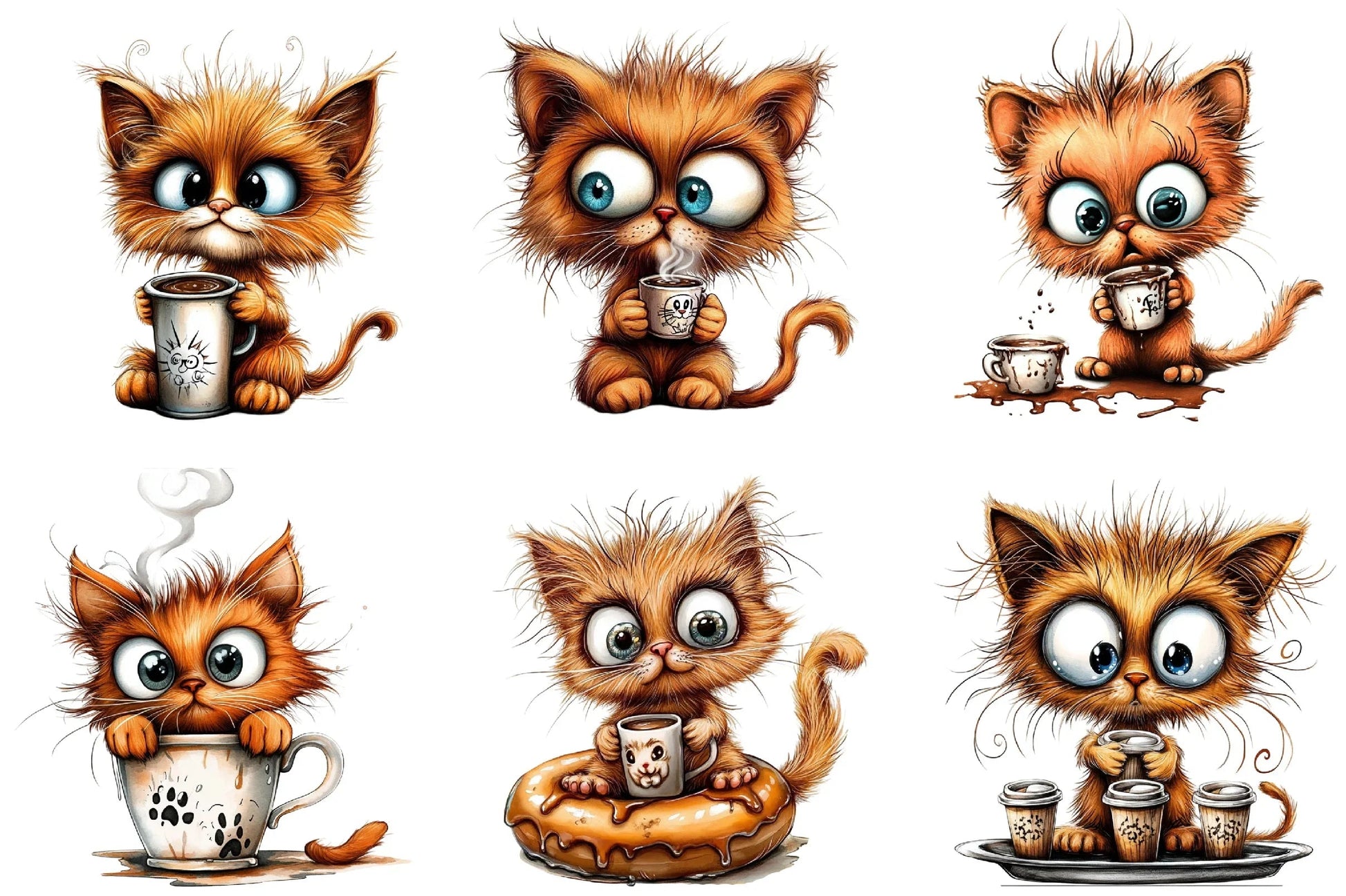 Cute Kitten Drinking Coffee Clipart Bundle - CraftNest - Digital Crafting and Art