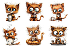 Cute Kitten Drinking Coffee Clipart Bundle - CraftNest - Digital Crafting and Art