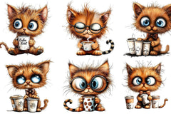 Cute Kitten Drinking Coffee Clipart Bundle - CraftNest - Digital Crafting and Art