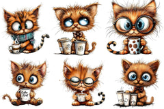 Cute Kitten Drinking Coffee Clipart Bundle - CraftNest - Digital Crafting and Art