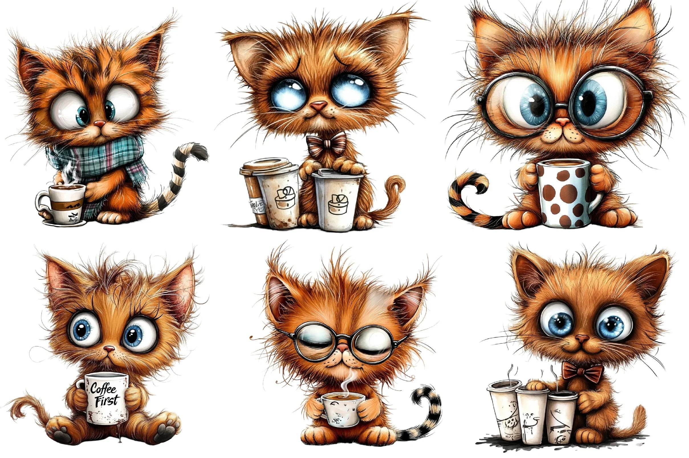 Cute Kitten Drinking Coffee Clipart Bundle - CraftNest - Digital Crafting and Art