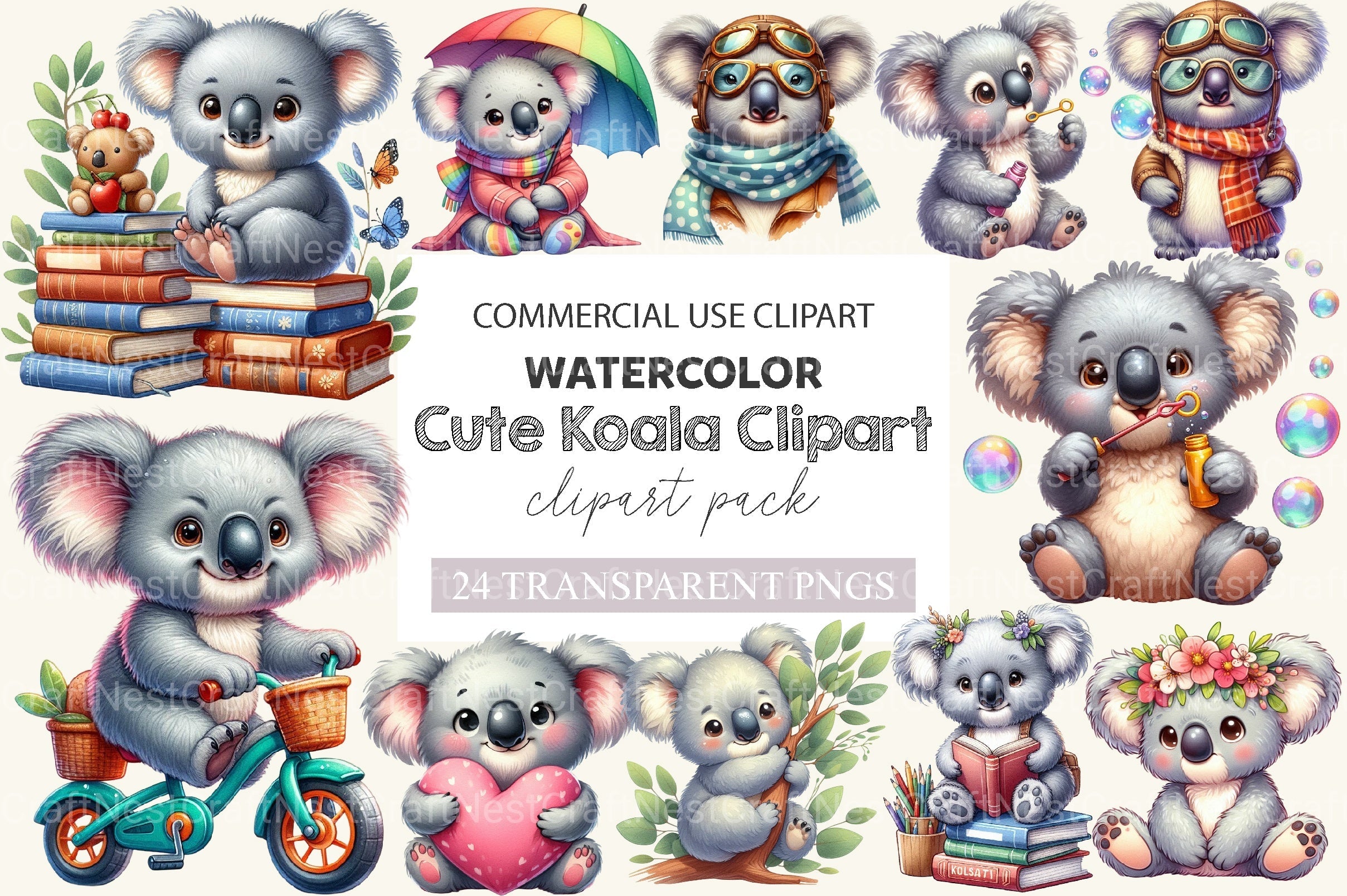 Cute Koala Clipart Bundle