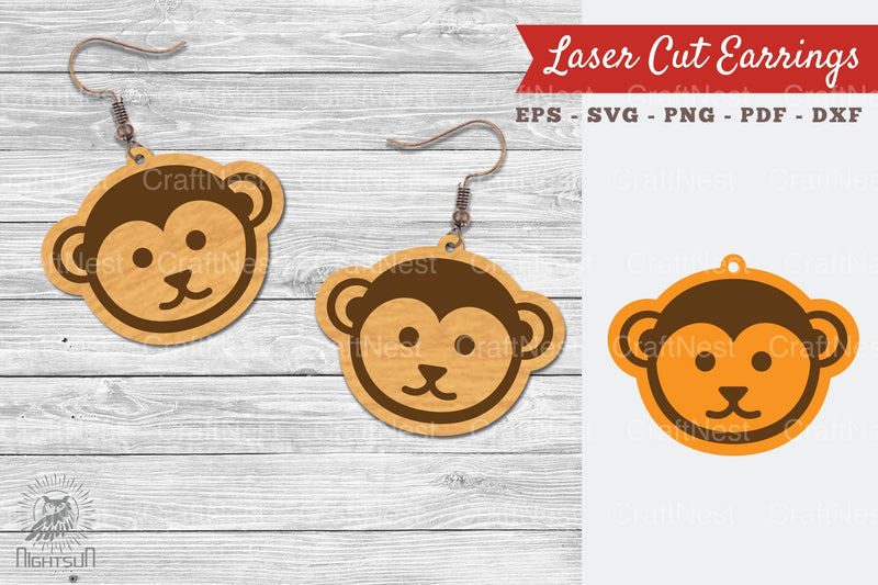 Cute Monkey Laser Cut Earrings Design Bundle - CraftNest - Digital Crafting and Art