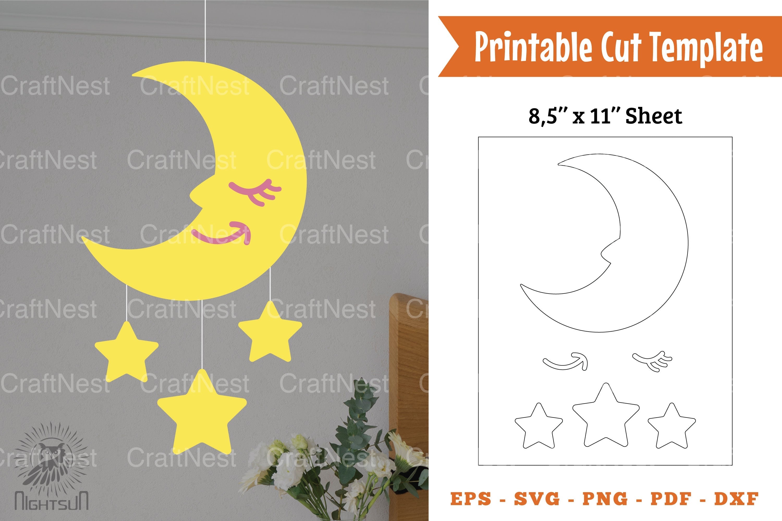 Cute Moon and Star Papercut Template Bundle - CraftNest - Digital Crafting and Art