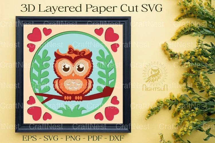Cute Owl 3D Shadow Box Papercut Clipart Bundle - CraftNest - Digital Crafting and Art