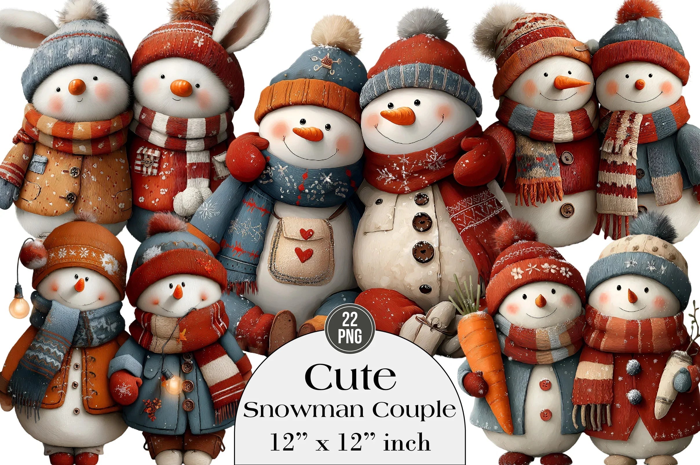 Cute Snowman Couple Clipart Bundle - CraftNest - Digital Crafting and Art