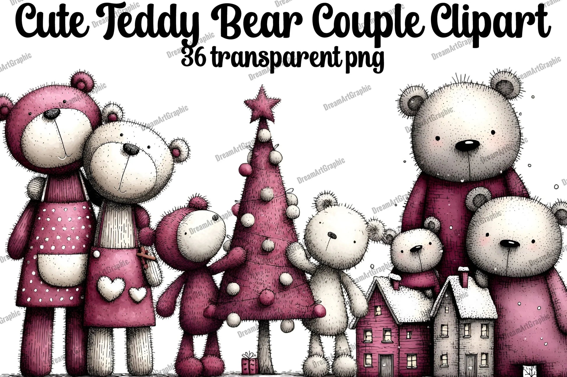 Cute Teddy Bear Couple Clipart Bundle - CraftNest - Digital Crafting and Art