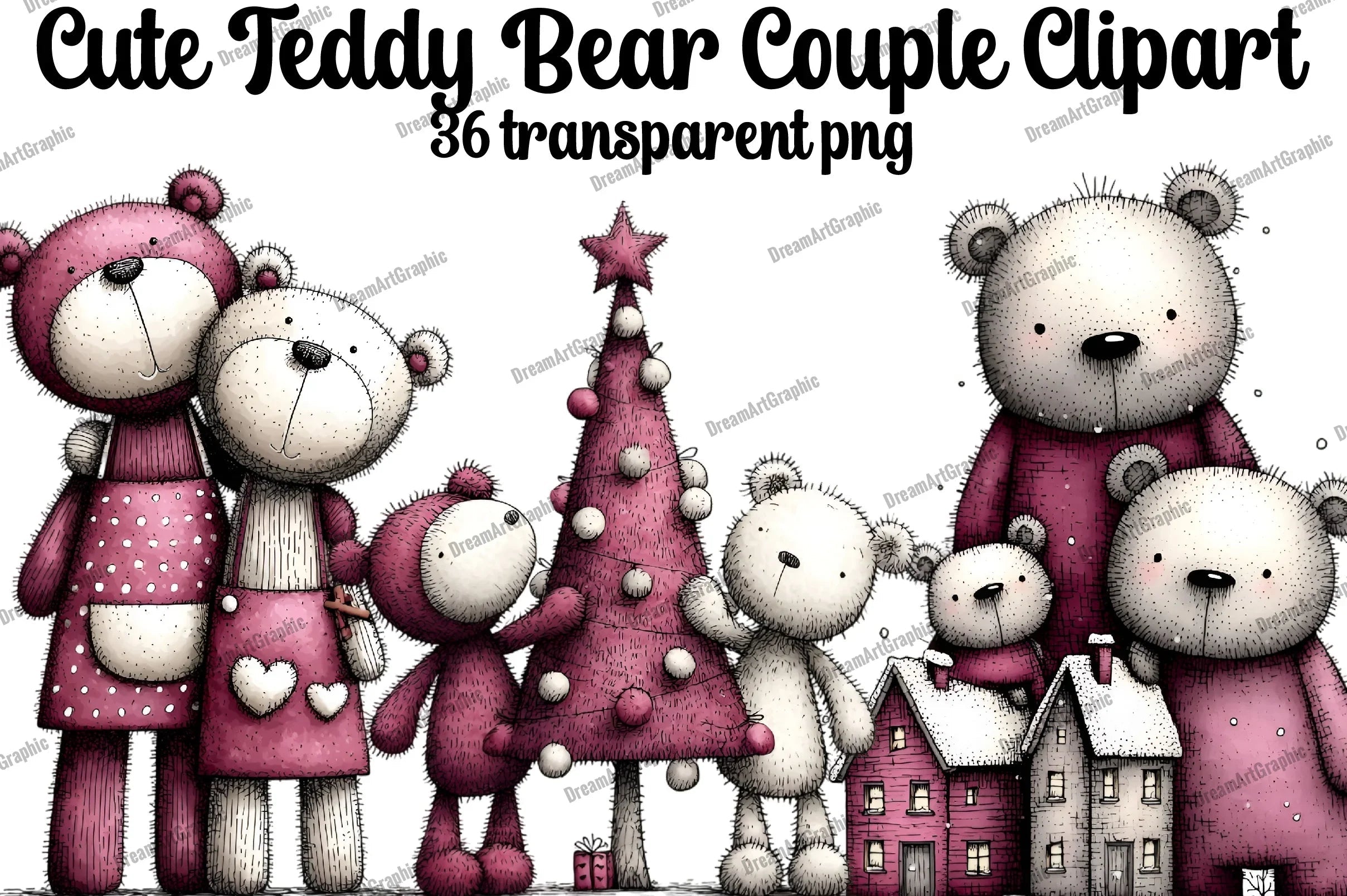 Cute Teddy Bear Couple Clipart Bundle - CraftNest - Digital Crafting and Art