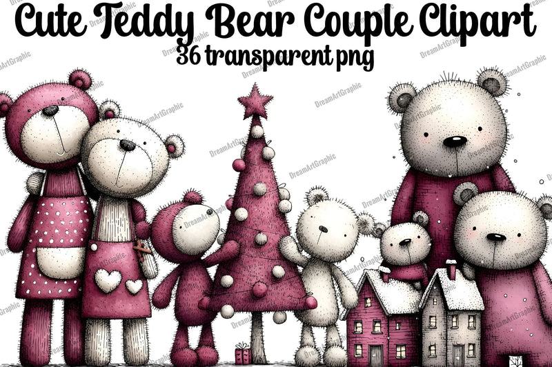 Cute Teddy Bear Couple Clipart Bundle - CraftNest - Digital Crafting and Art