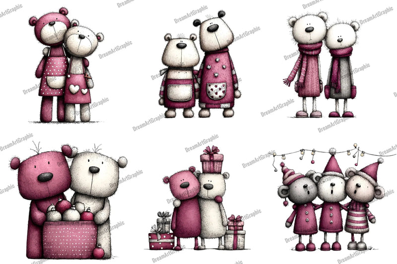 Cute Teddy Bear Couple Clipart Bundle - CraftNest - Digital Crafting and Art