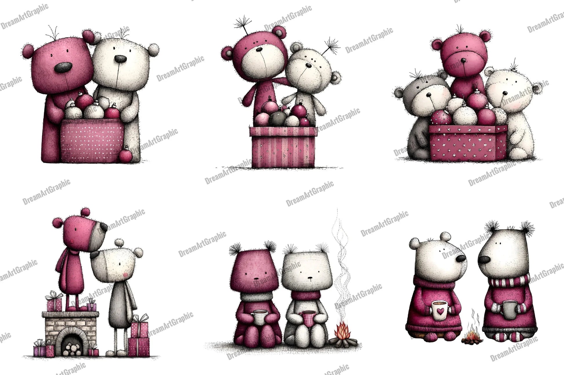Cute Teddy Bear Couple Clipart Bundle - CraftNest - Digital Crafting and Art