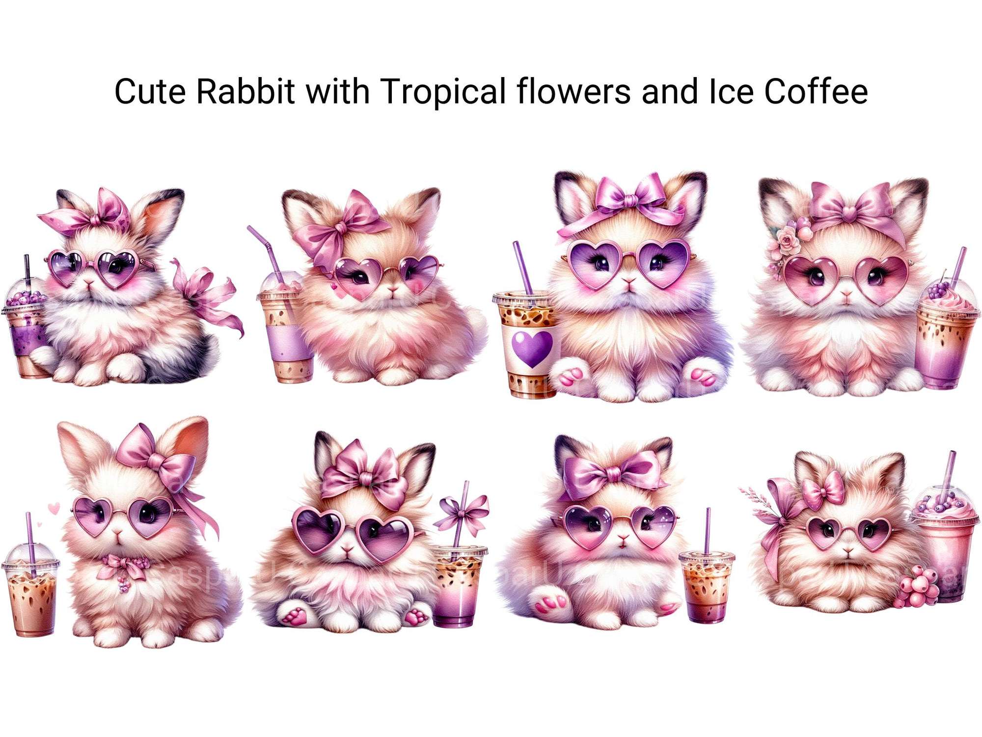 Cute Rabbit with Tropical Flowers and Iced Coffee - CraftNest - Digital Crafting and Art