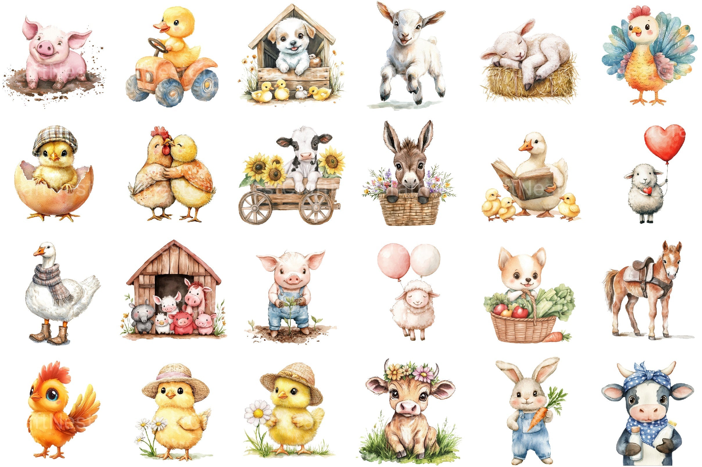 Cute On The Farm Animals Clipart Bundle 2