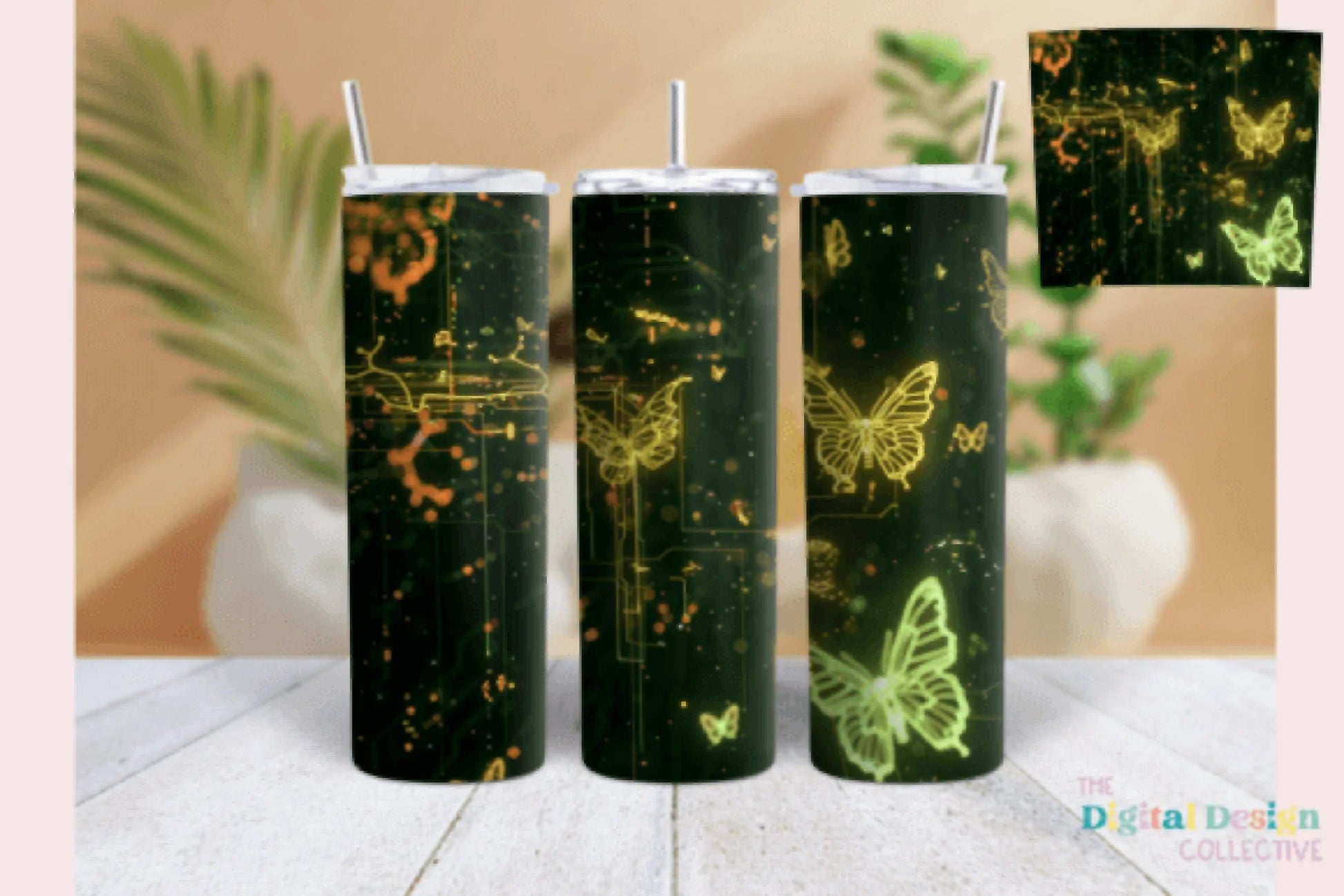 Cyber Neon Butterfly Tumbler Wrap Bundle - CraftNest - Digital Crafting and Art