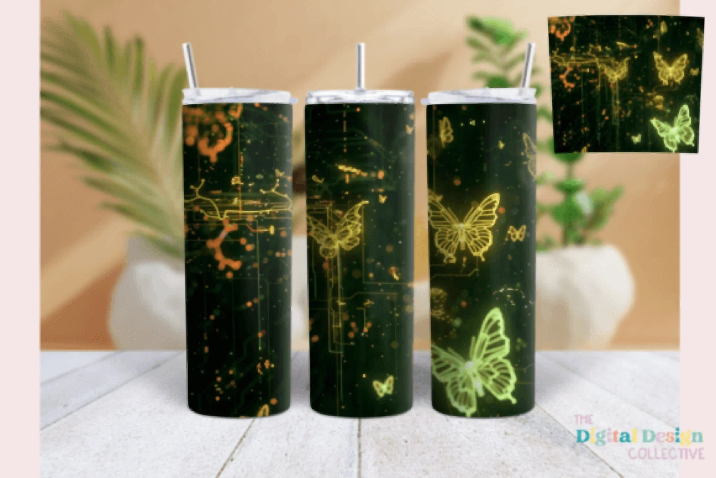 Cyber Neon Butterfly Tumbler Wrap Bundle - CraftNest - Digital Crafting and Art