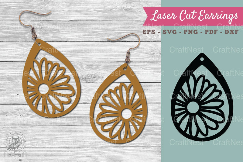 Daisy Flower Laser Cut Earrings SVG Bundle - CraftNest - Digital Crafting and Art