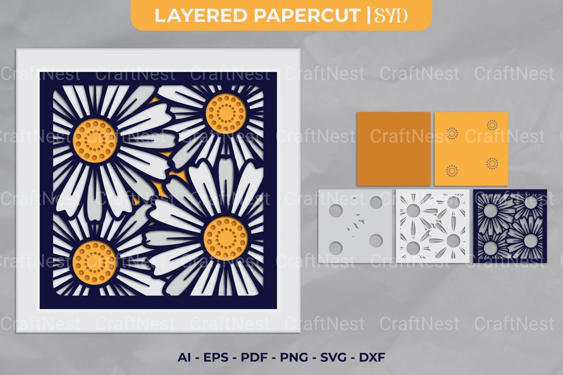 Daisy Flower Layered Papercut Clipart Bundle - CraftNest - Digital Crafting and Art