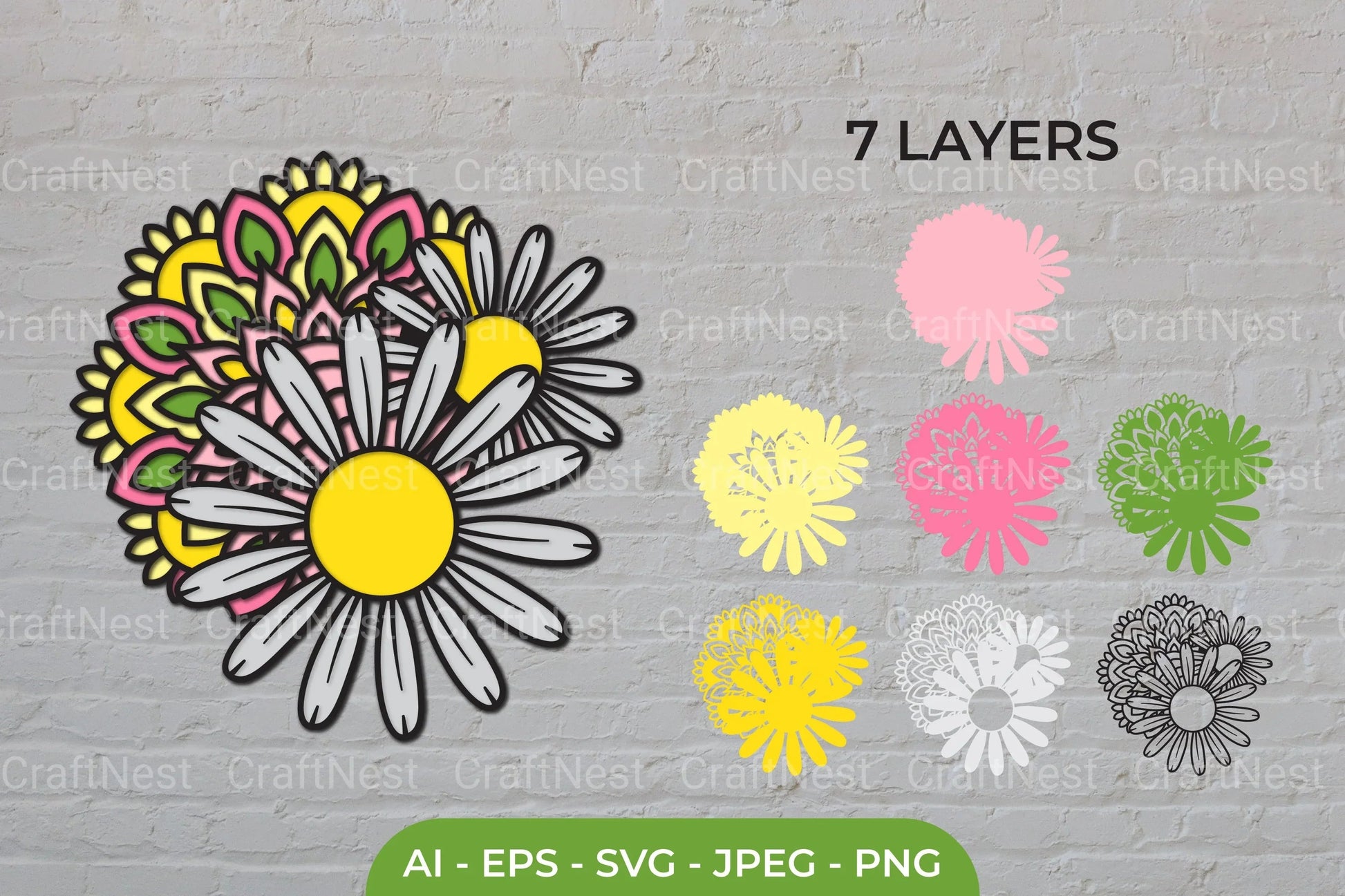 Daisy Flower Mandala Layered Papercut Clipart Bundle - CraftNest - Digital Crafting and Art