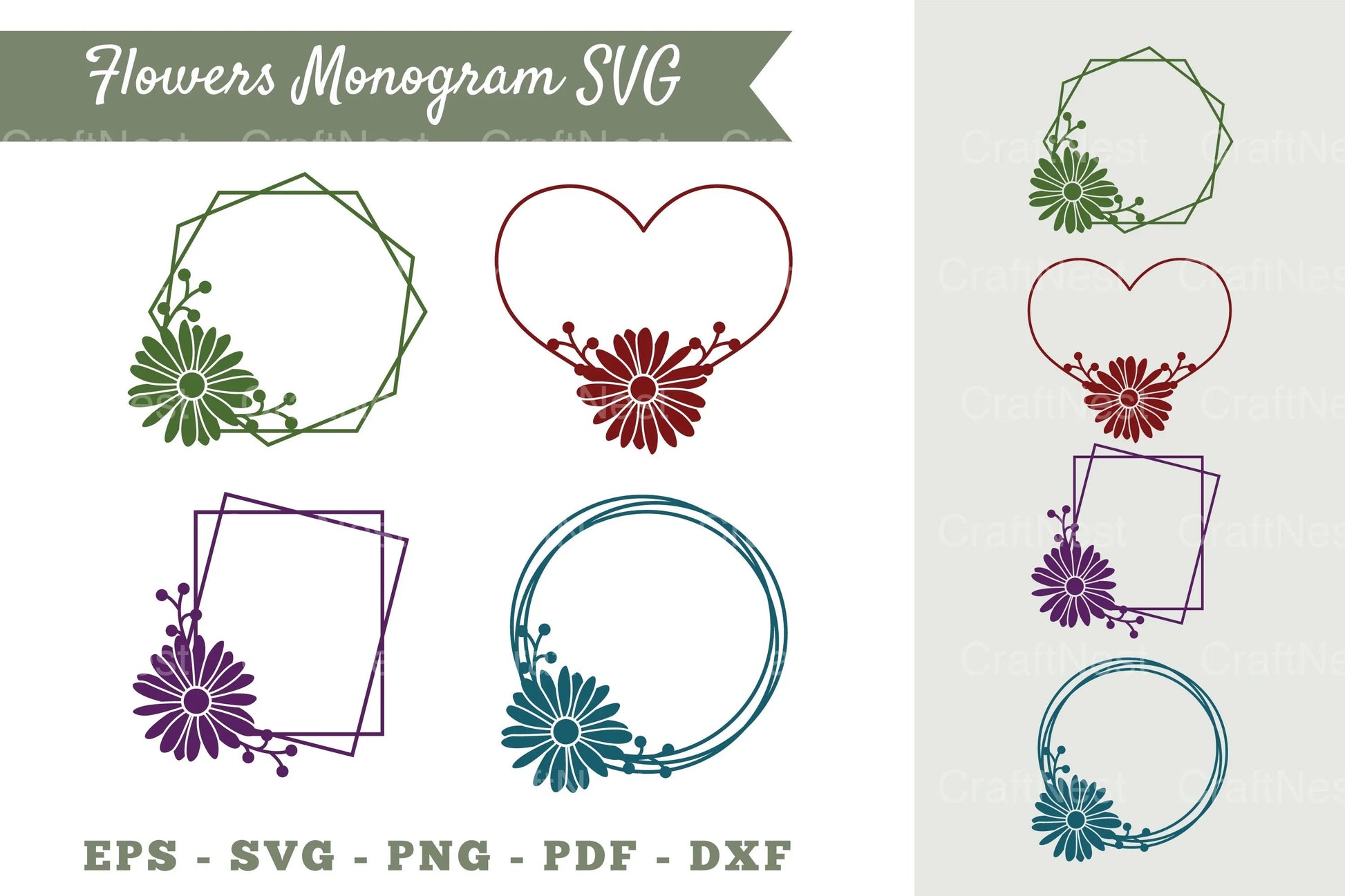 Daisy Flower Monogram Clipart Bundle - CraftNest - Digital Crafting and Art