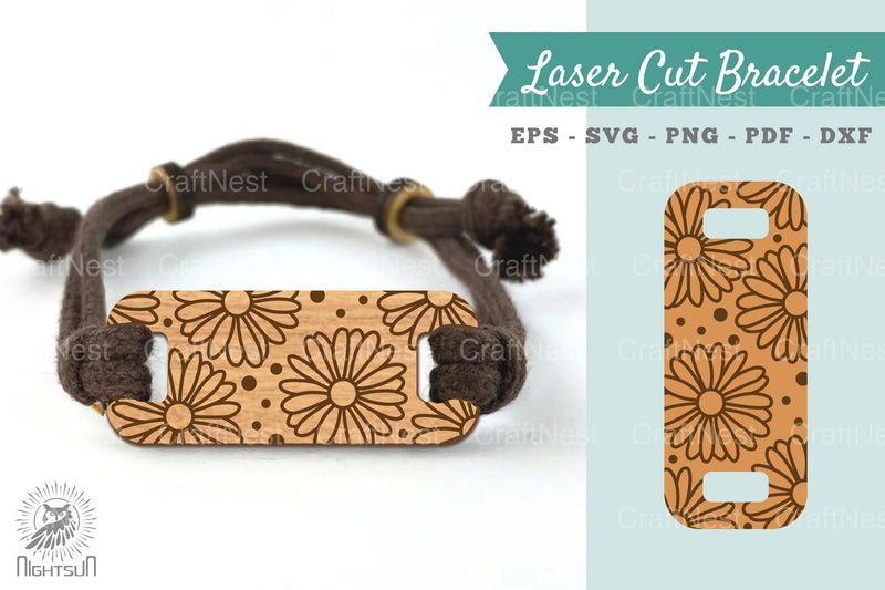 Daisy Flowers Laser Cut Bracelet Design Bundle - CraftNest - Digital Crafting and Art