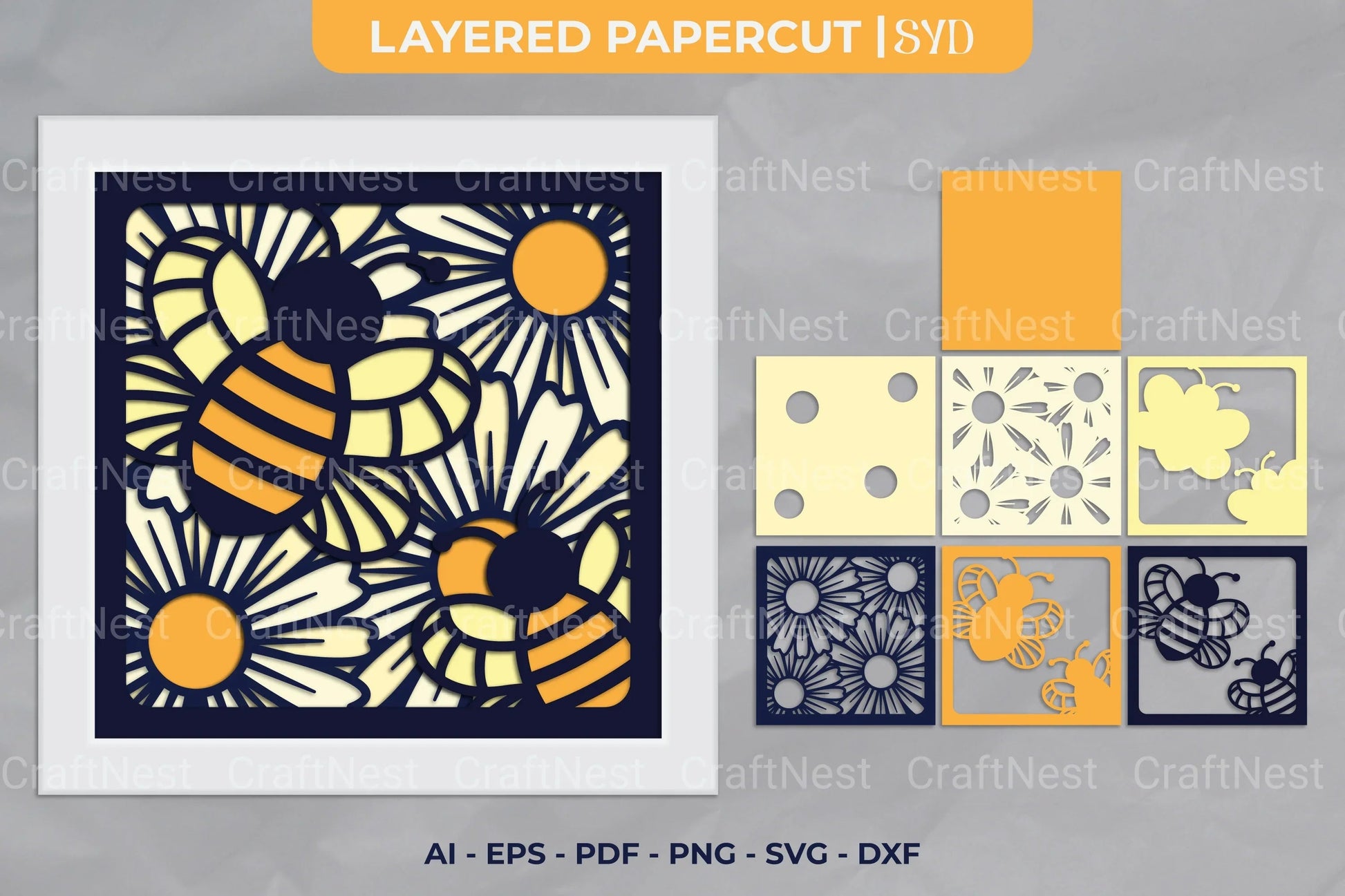 Daisy with Bee 3D Layered Papercut SVG Bundle - CraftNest - Digital Crafting and Art
