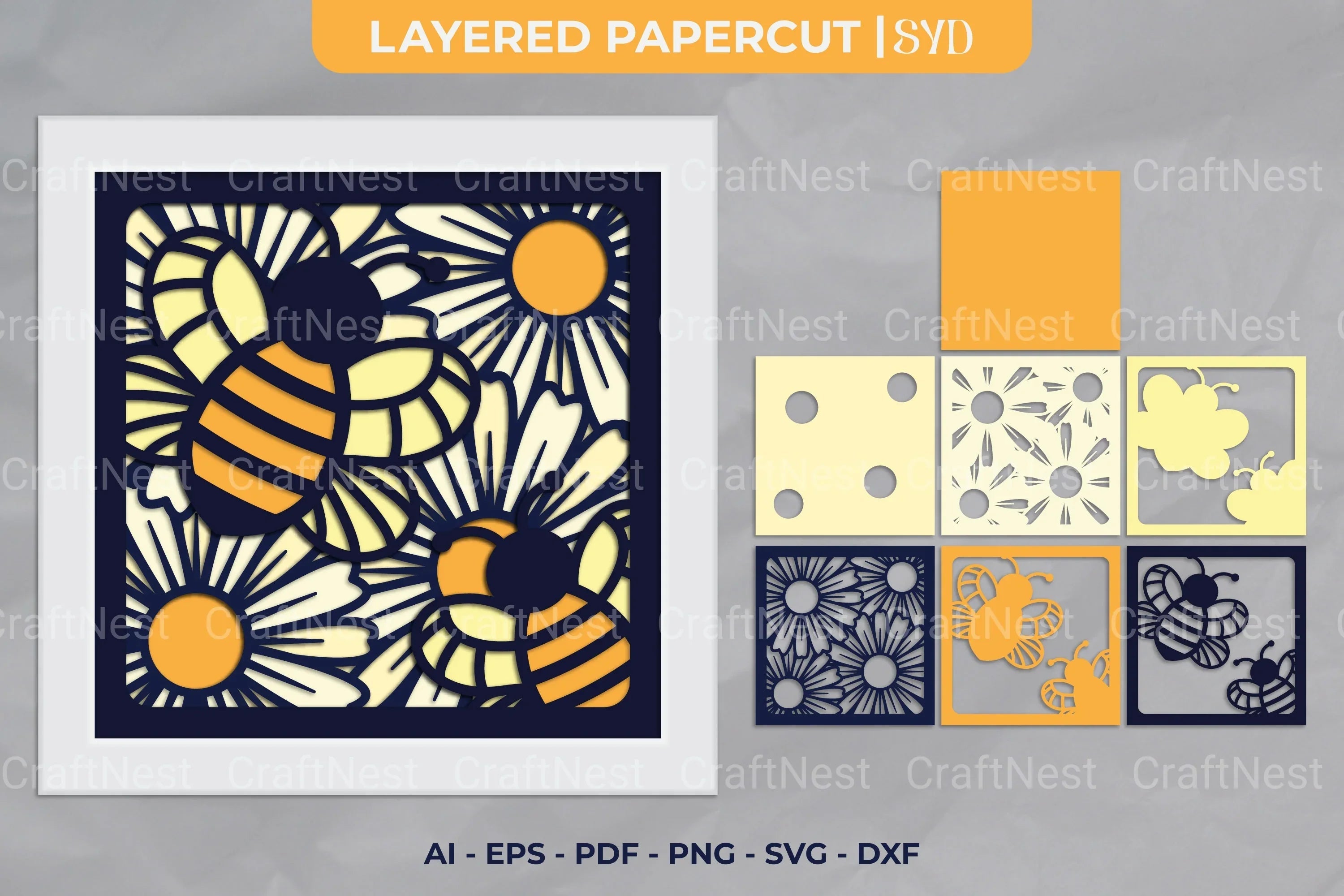 Daisy with Bee 3D Layered Papercut SVG Bundle - CraftNest - Digital Crafting and Art