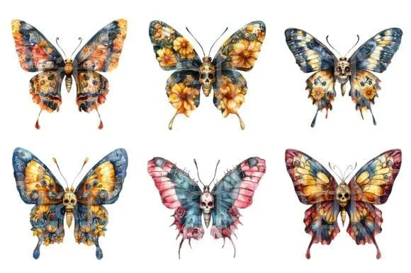 Day of the Dead Sugar Skull Butterfly Clipart Bundle - CraftNest - Digital Crafting and Art