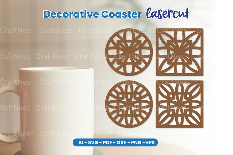 Decorative Coaster Lasercut SVG Bundle - CraftNest - Digital Crafting and Art