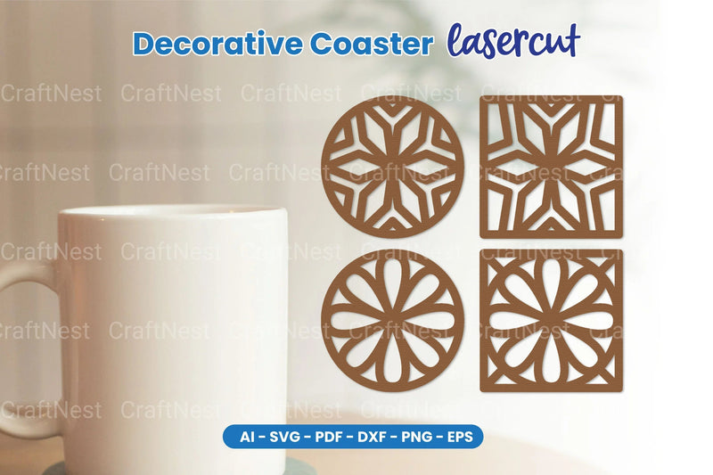 Decorative Coaster Lasercut SVG Bundle - CraftNest - Digital Crafting and Art