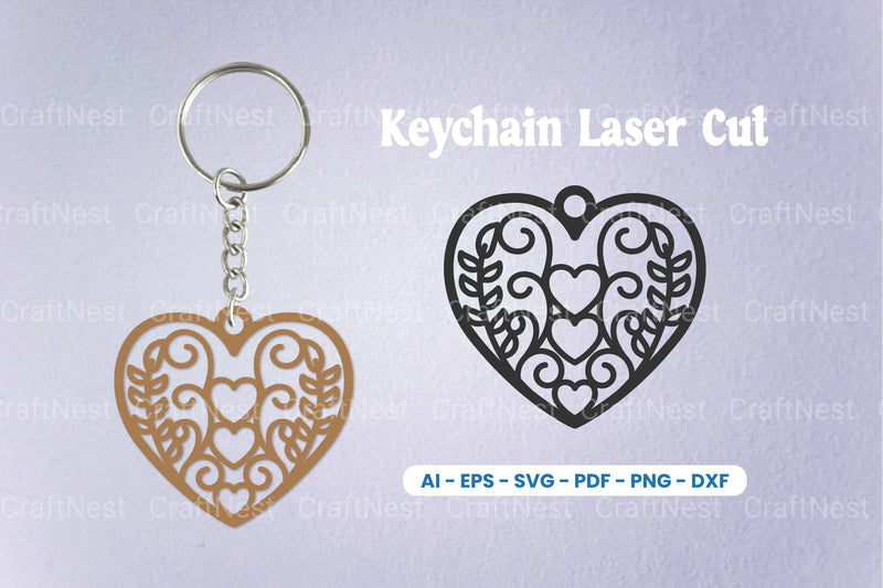 Decorative Heart Laser Cut Keychain SVG Bundle - CraftNest - Digital Crafting and Art