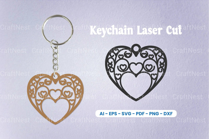 Decorative Heart Laser Cut Keychain SVG Bundle - CraftNest - Digital Crafting and Art