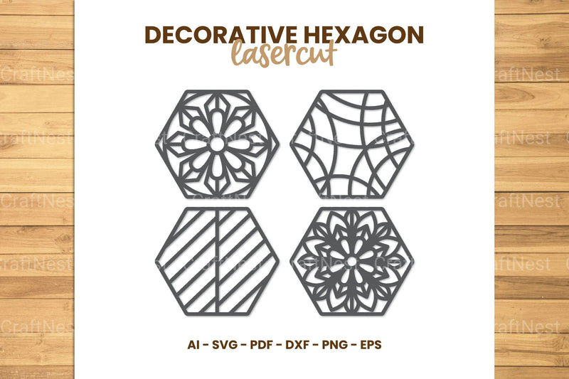 Decorative Hexagon Lasercut SVG Bundle - CraftNest - Digital Crafting and Art