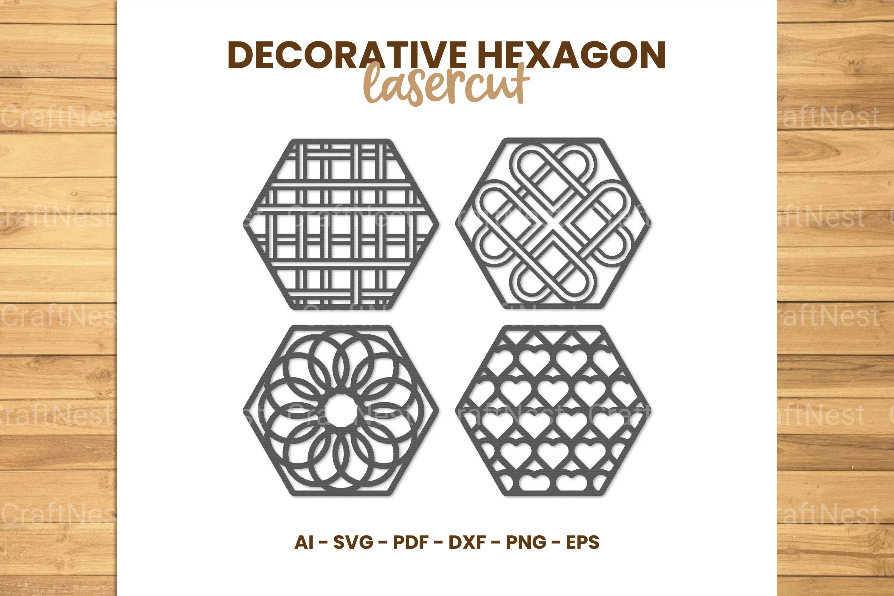 Decorative Hexagon Lasercut SVG Bundle - CraftNest - Digital Crafting and Art