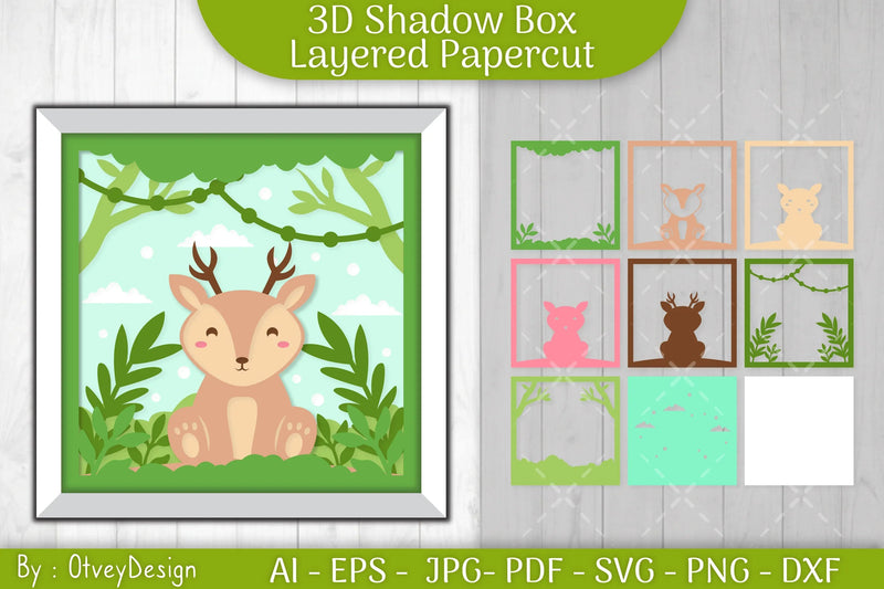Deer Animals Shadow Box Layered Papercut SVG Bundle - CraftNest - Digital Crafting and Art