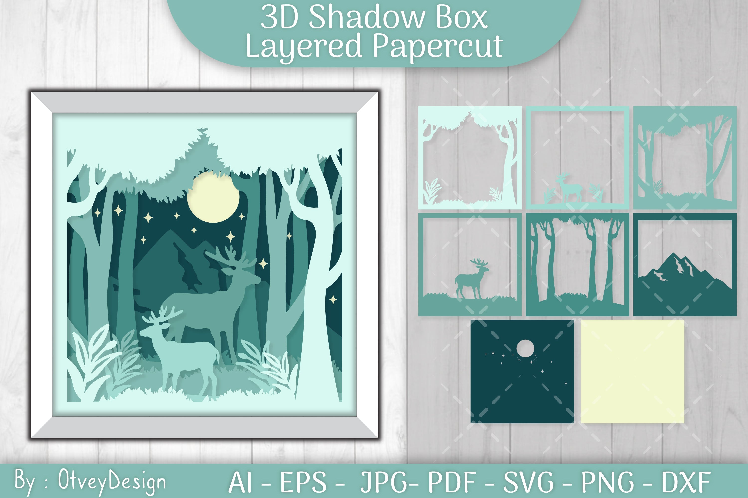 Deer Shadow Box Layered Papercut SVG Bundle