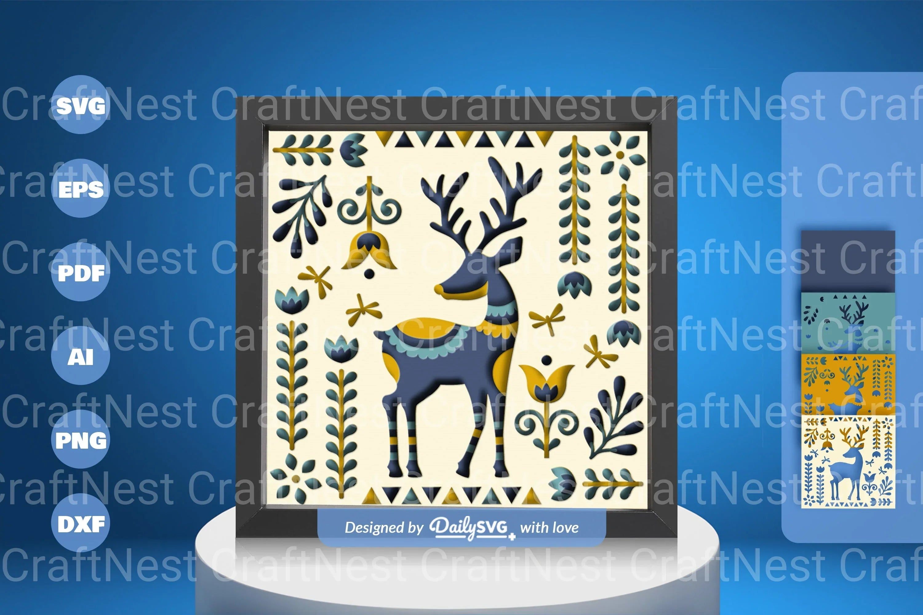 Deer Folk Art Papercut SVG Bundle