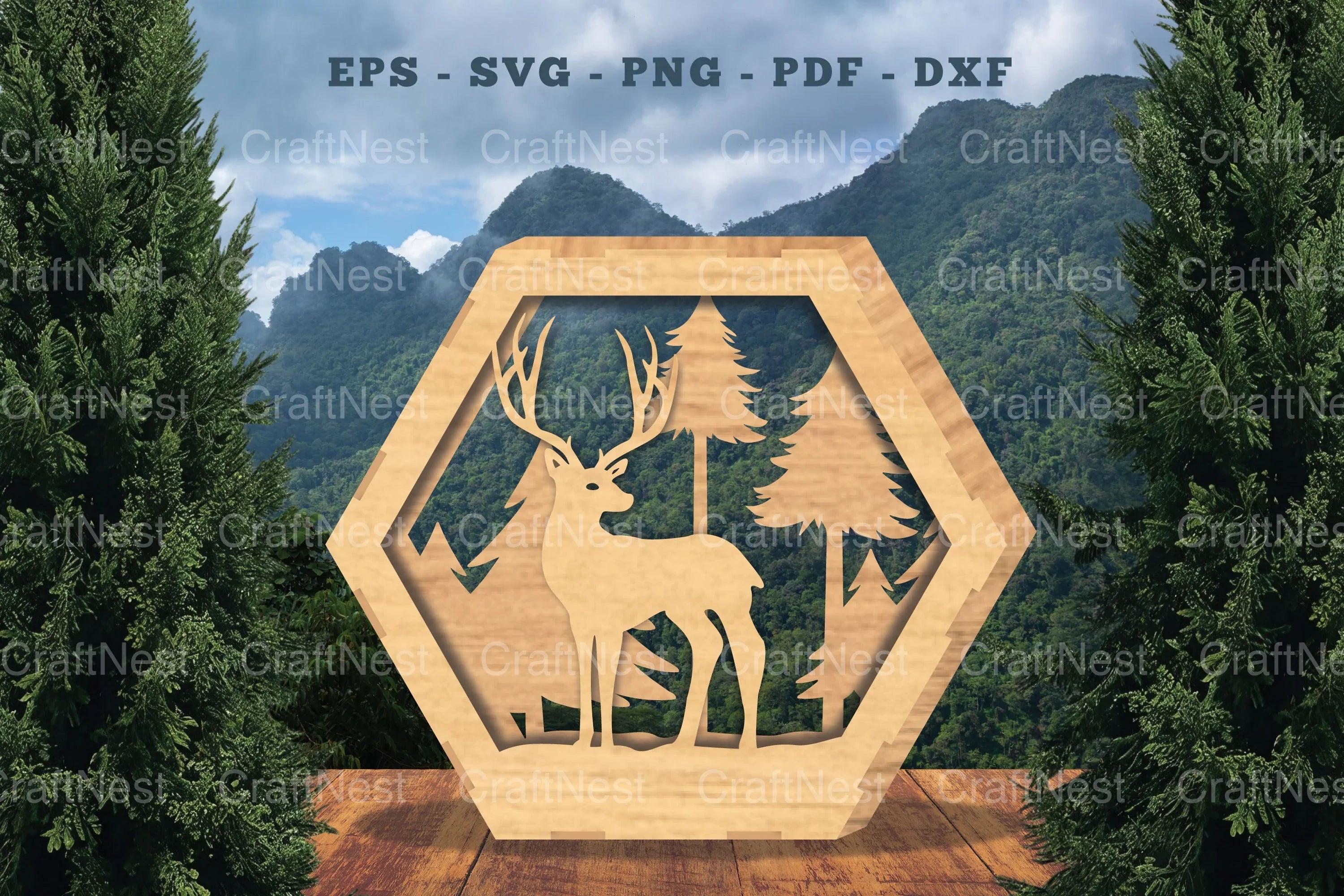 Deer Hexagon Laser Cut Home Decor SVG Bundle - CraftNest - Digital Crafting and Art