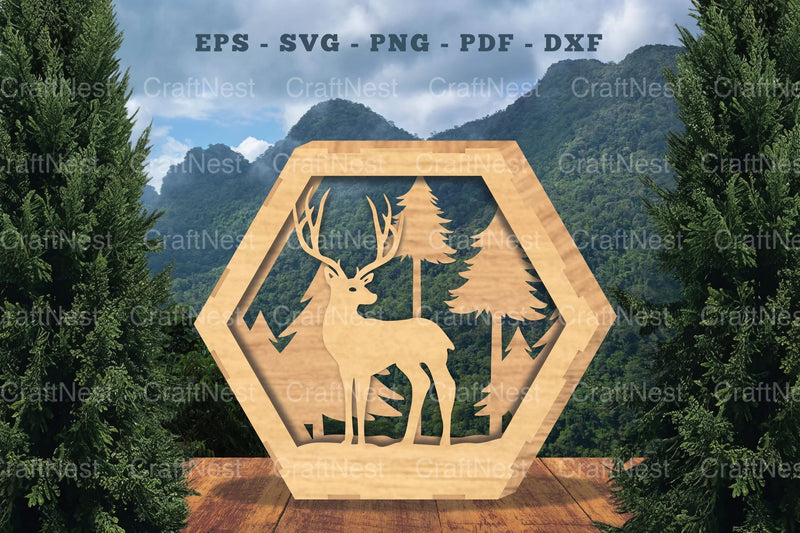 Deer Hexagon Laser Cut Home Decor SVG Bundle - CraftNest - Digital Crafting and Art