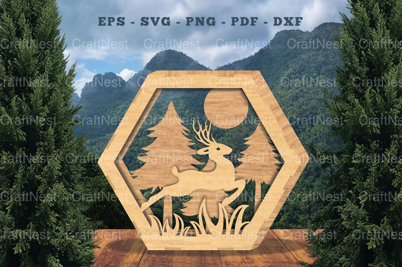Deer Hexagon Laser Cut Home Decor SVG Bundle - CraftNest - Digital Crafting and Art