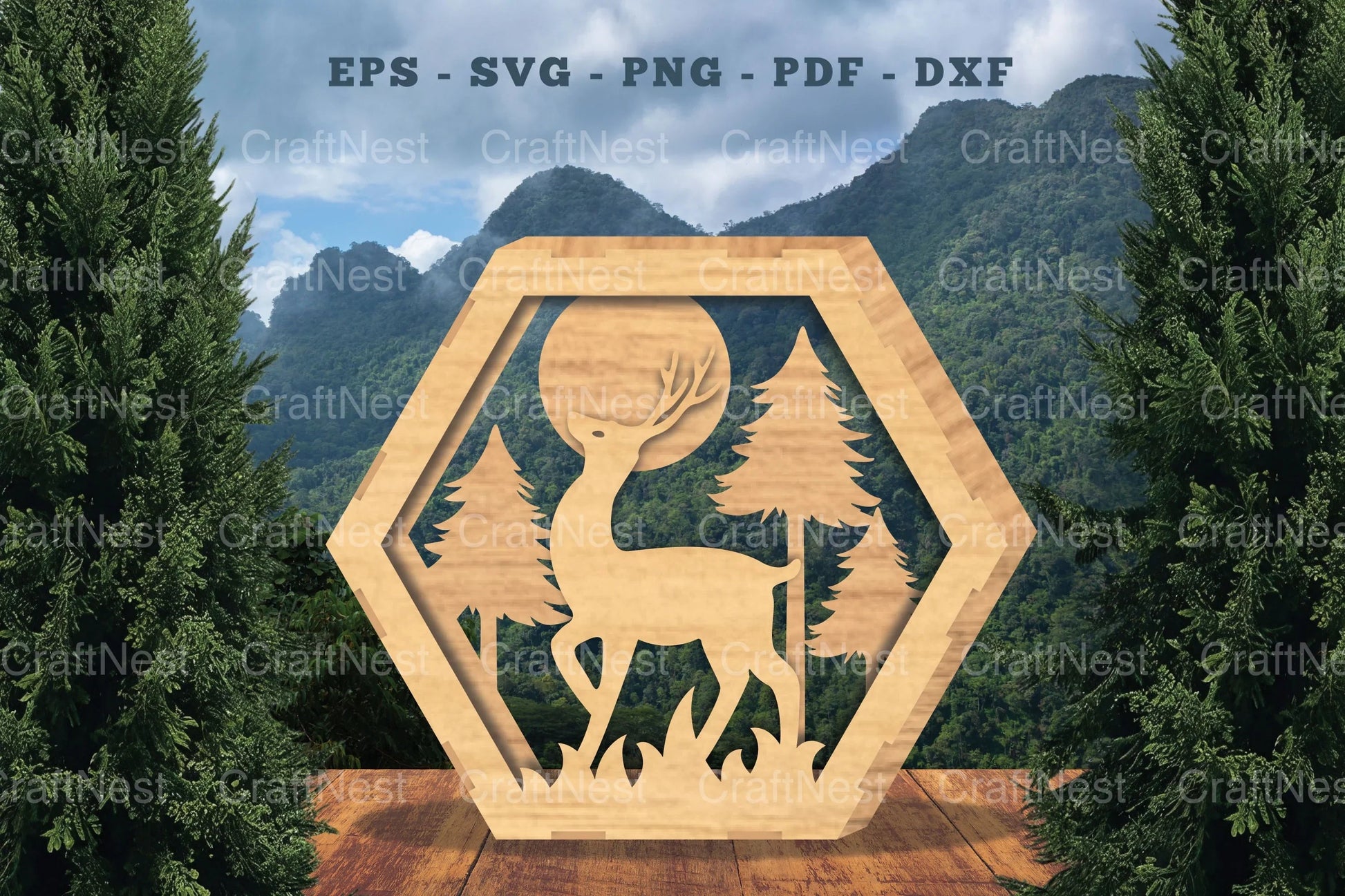 Deer Hexagon Laser Cut Home Decor SVG Bundle - CraftNest - Digital Crafting and Art