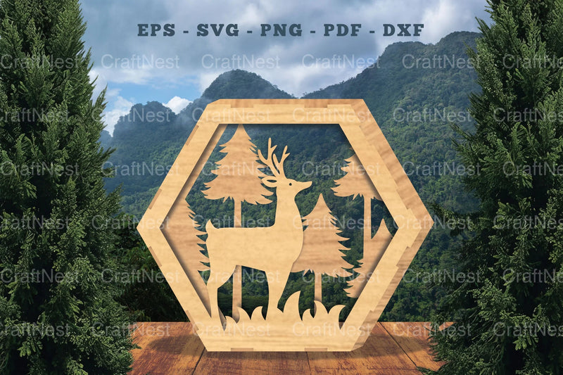 Deer Hexagon Laser Cut Home Decor SVG Bundle - CraftNest - Digital Crafting and Art