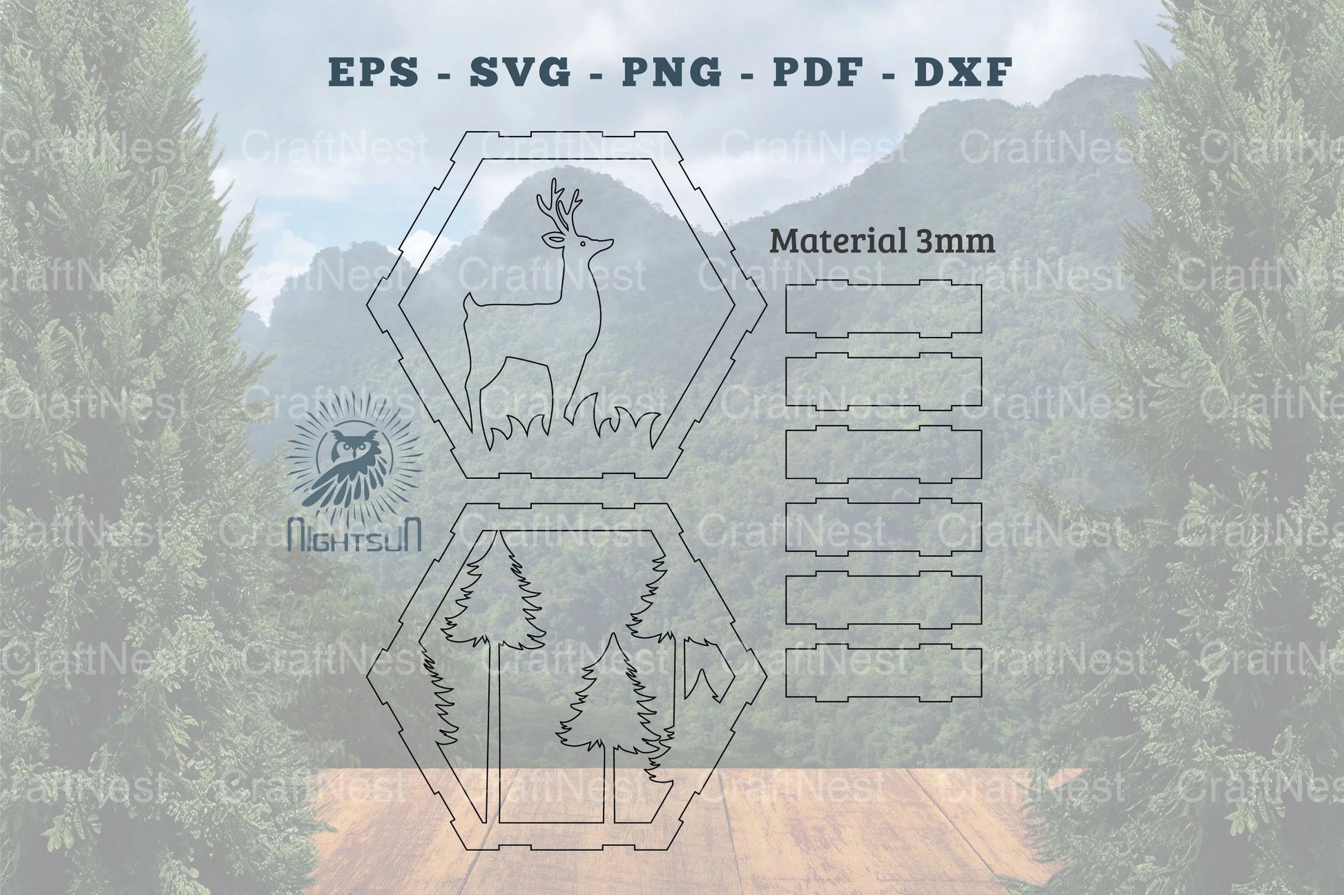 Deer Hexagon Laser Cut Home Decor SVG Bundle - CraftNest - Digital Crafting and Art