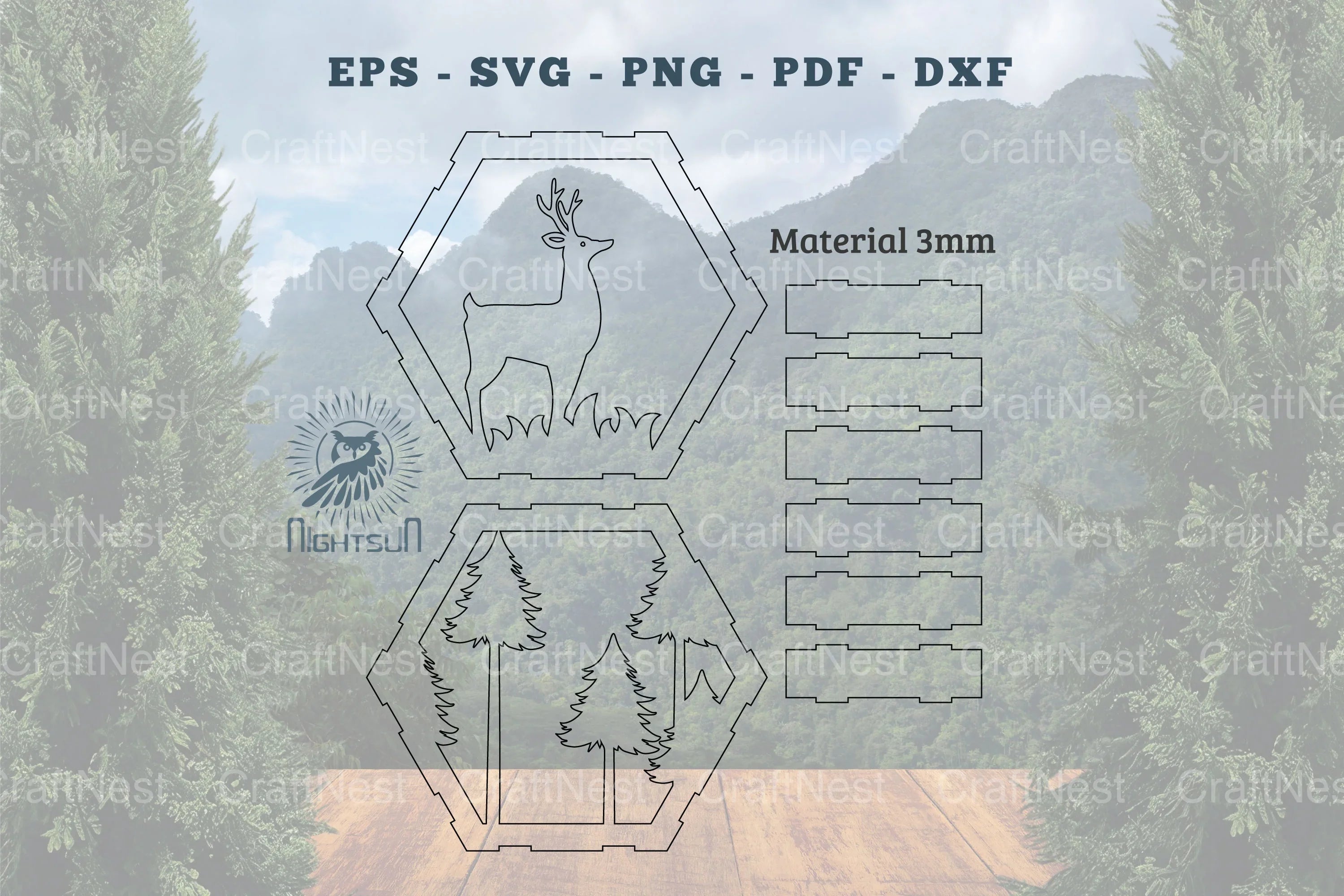 Deer Hexagon Laser Cut Home Decor SVG Bundle - CraftNest - Digital Crafting and Art