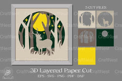 Deer in Forest 3D Shadow Box Paper Cut Design Bundle - CraftNest - Digital Crafting and Art