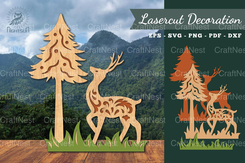 Deer in Forest Laser Cut Decoration Clipart Bundle - CraftNest - Digital Crafting and Art