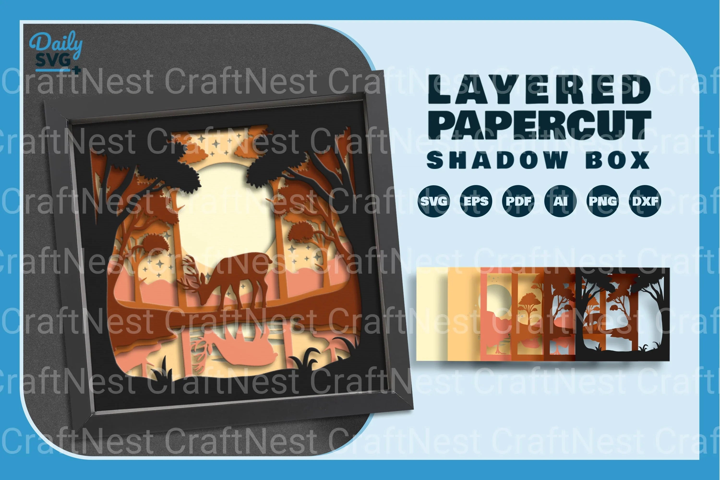 Deer at Lakeside Papercut SVG Bundle